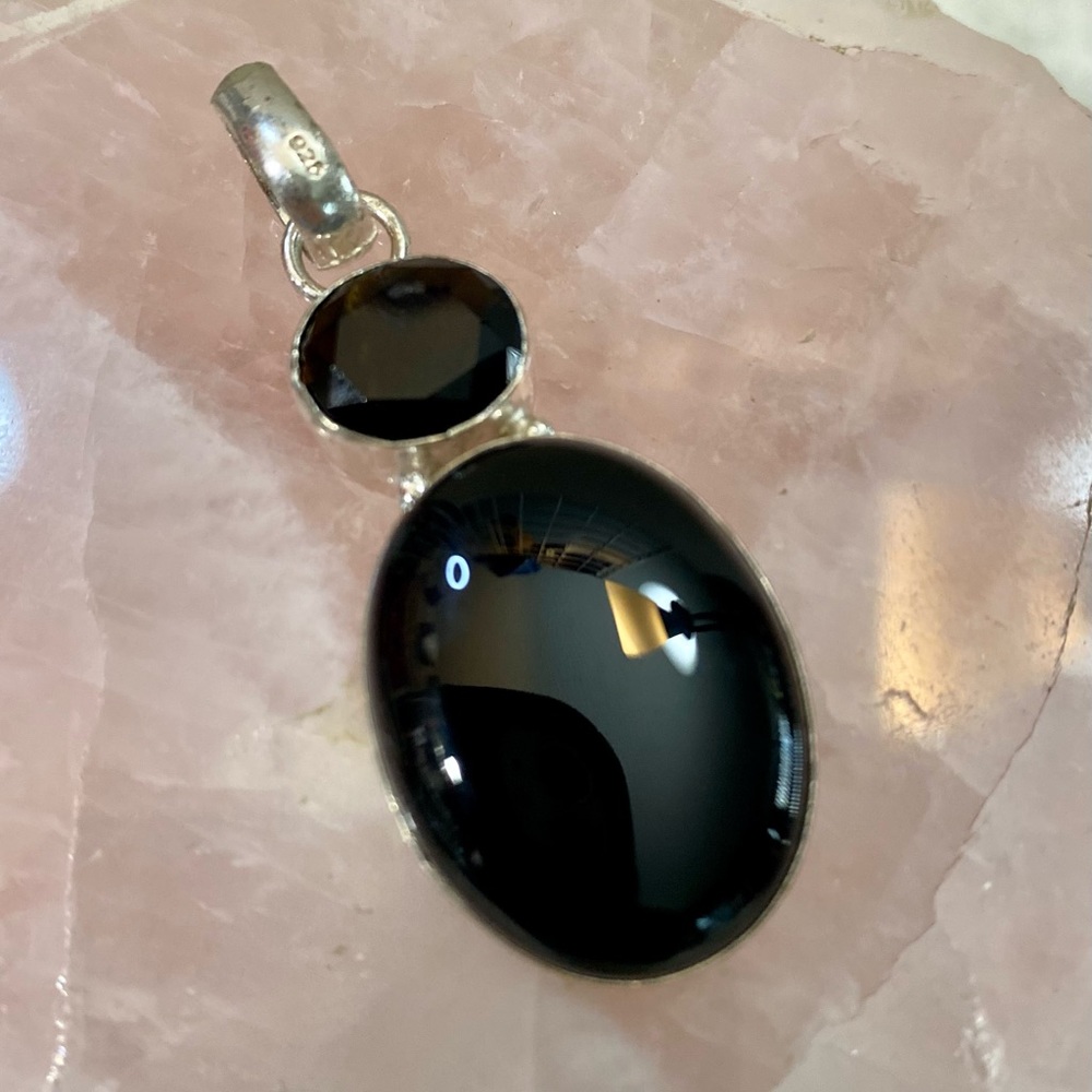 Handmade Black Onyx On 925 Sterling Silver Pendant 2”